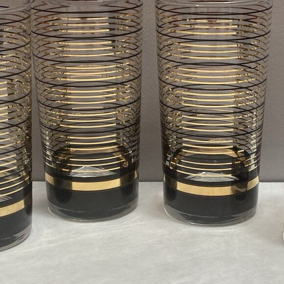 Culver Black Gold Collins Glasses Tumblers set of 4 MCM Mid Century Modern 22k - Picture 4 of 4